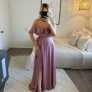 Lulus rose satin wrap maxi dress